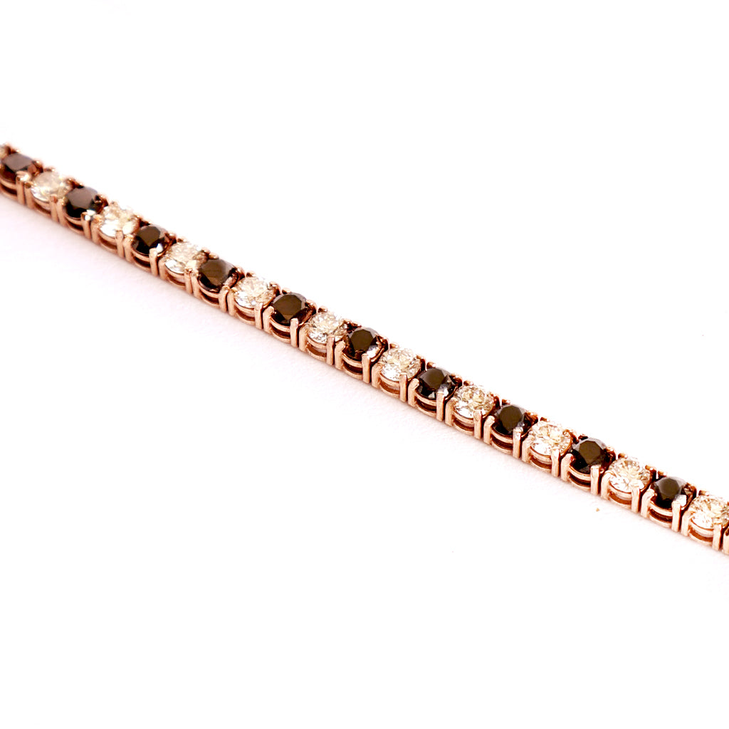 Alternating Black And White Diamond Rose Gold Tennis Bracelet