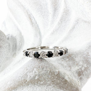 Alternating Black and White Diamond Eternity Styled White Gold Ring