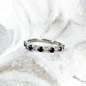 Alternating Black and White Diamond Eternity Styled White Gold Ring