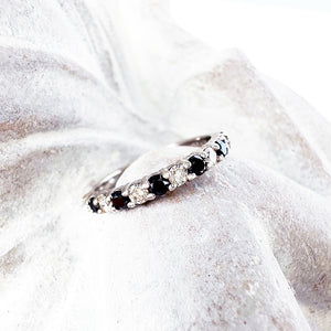 Alternating Black and White Diamond Eternity Styled White Gold Ring