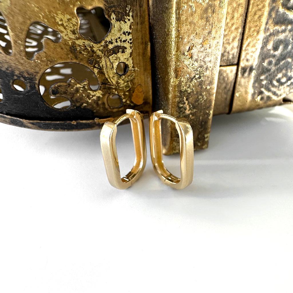 Angular Rectangle Yellow Gold Studs