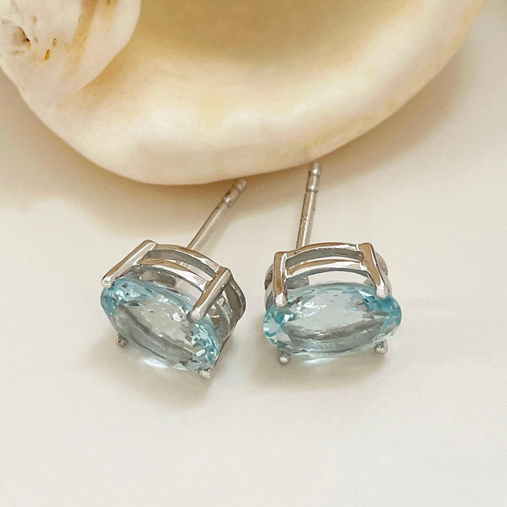 Oval Aquamarine Studs