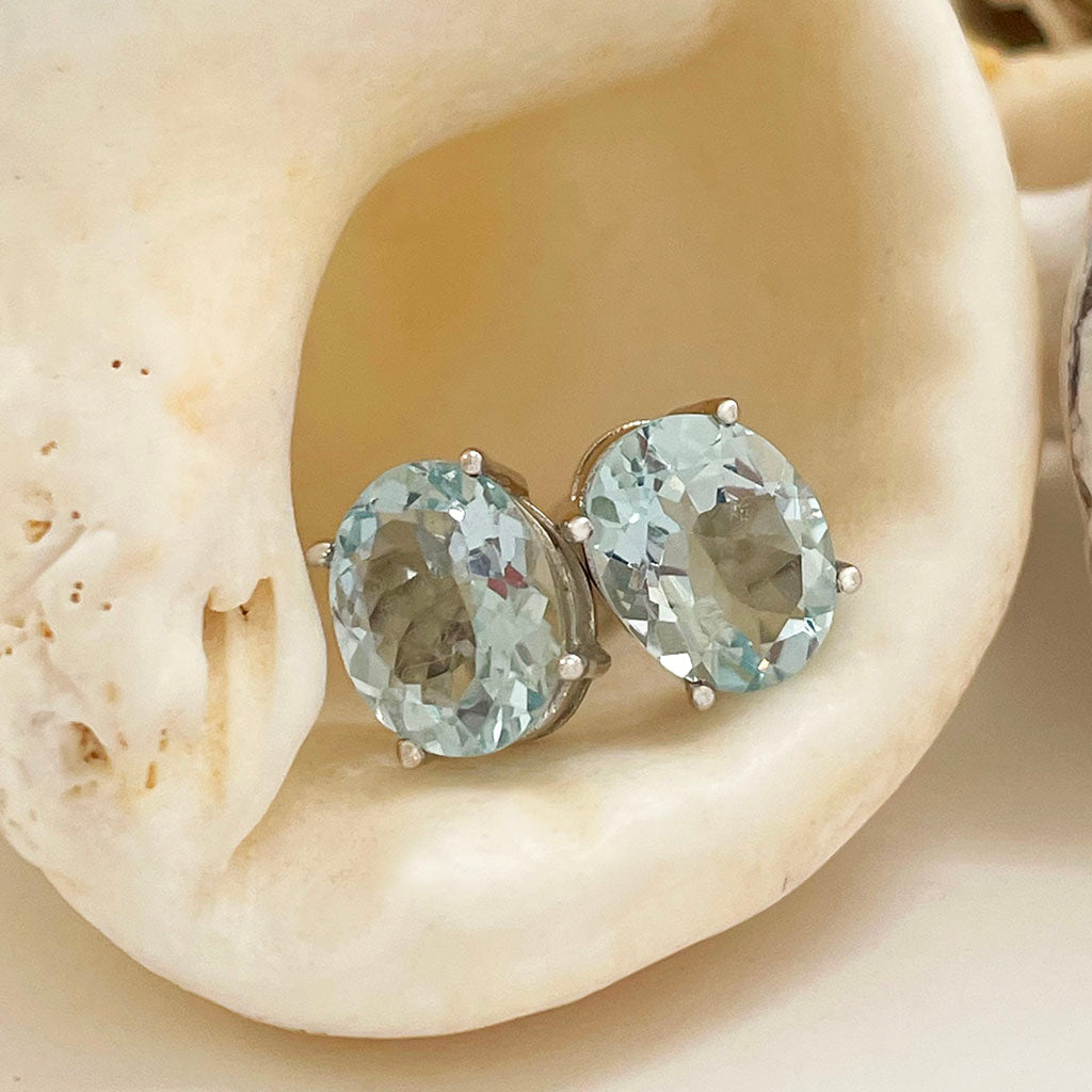 Oval Aquamarine Studs