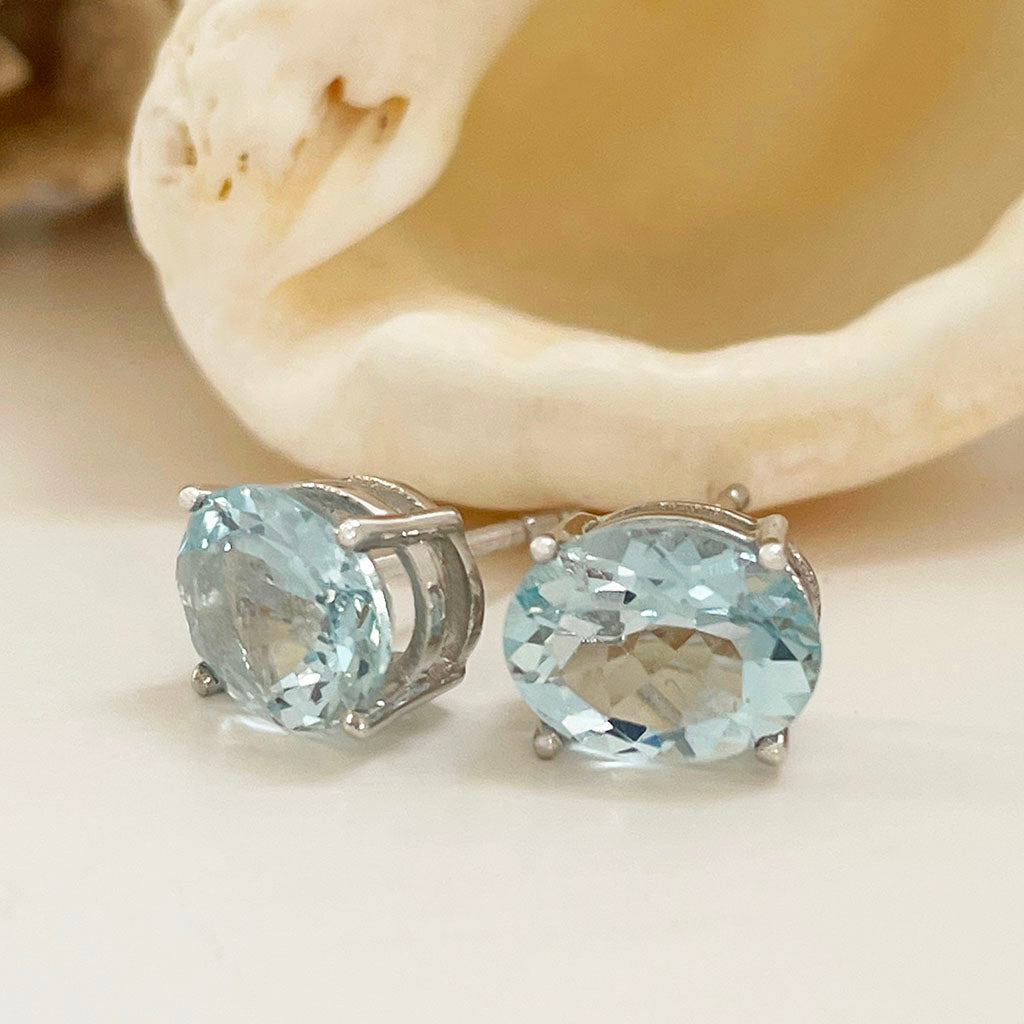 Oval Aquamarine Studs