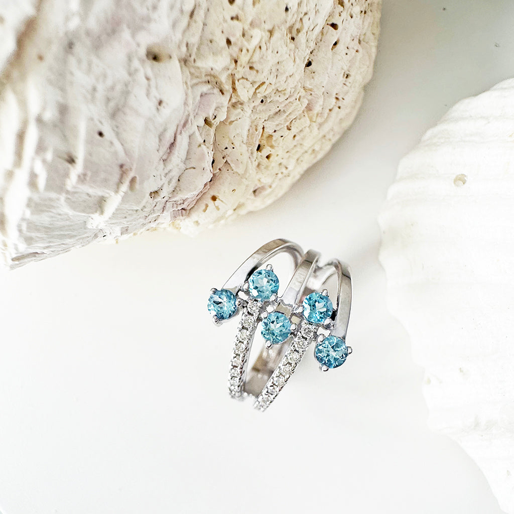 Aquamarine, Diamond and White Gold Multiband Ring