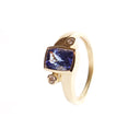 Bezel Set Cushion Cut Tanzanite Yellow Gold Ring with Diamond Accents