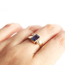 Bezel Set Cushion Cut Tanzanite Yellow Gold Ring with Diamond Accents