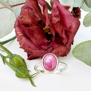 Bezel Set Silver Oval Cabochon Cut Ruby Ring