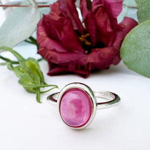 Bezel Set Silver Oval Cabochon Cut Ruby Ring