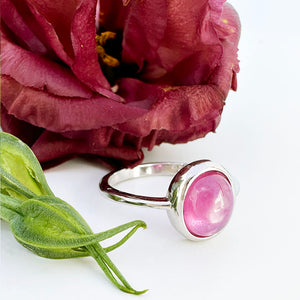 Bezel Set Silver Oval Cabochon Cut Ruby Ring