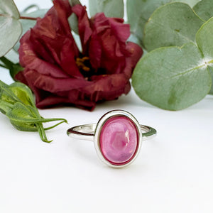 Bezel Set Silver Oval Cabochon Cut Ruby Ring