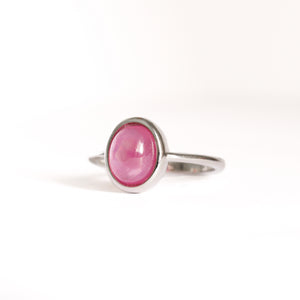 Bezel Set Silver Oval Cabochon Cut Ruby Ring