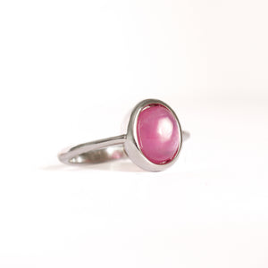 Bezel Set Silver Oval Cabochon Cut Ruby Ring