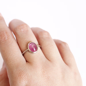 Bezel Set Silver Oval Cabochon Cut Ruby Ring