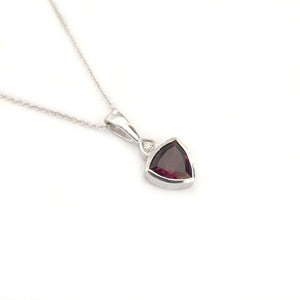 Bezel Set Trilliant Cut Grape Garnet and Diamond Pendant