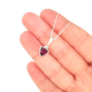 Bezel Set Trilliant Cut Grape Garnet and Diamond Pendant