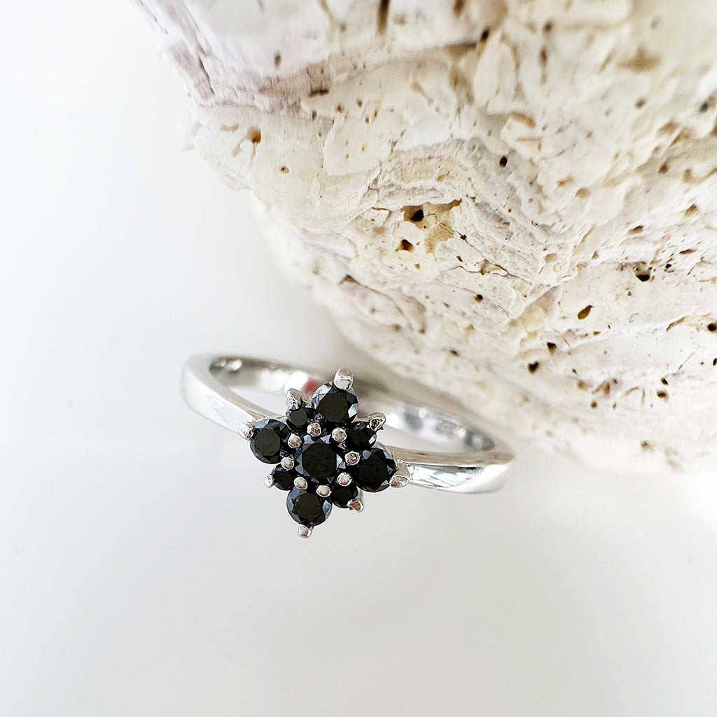 Black Diamond Floral Cluster Ring