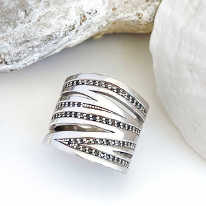 Black Diamond White Gold Zebra Statement Ring