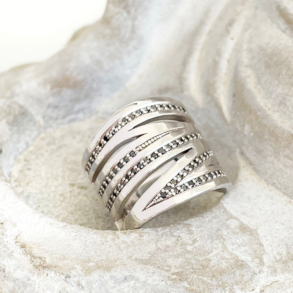 Black Diamond White Gold Zebra Statement Ring