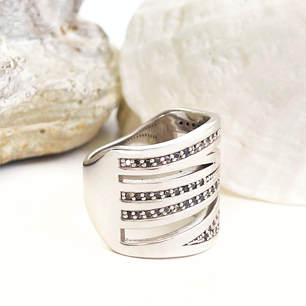Black Diamond White Gold Zebra Statement Ring