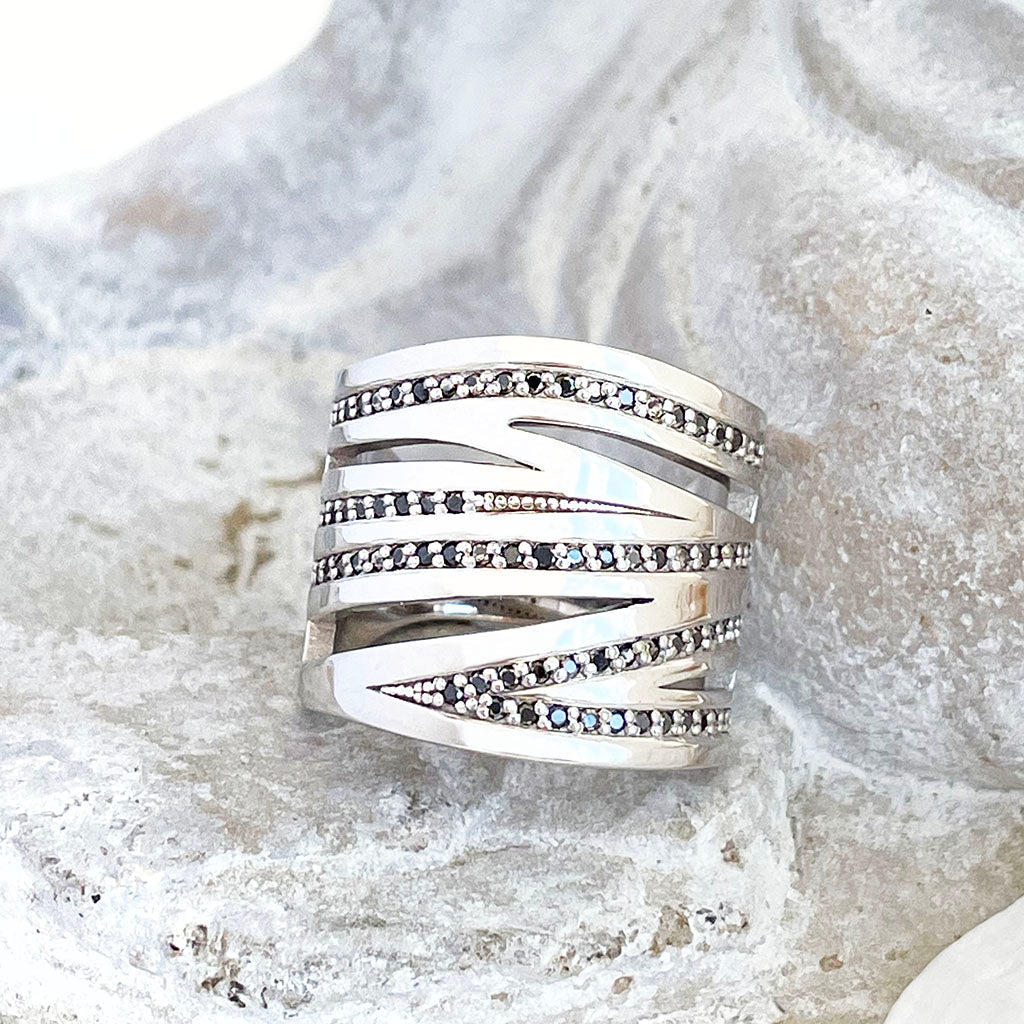 Black Diamond White Gold Zebra Statement Ring
