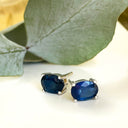 Oval blue sapphire gold stud earrings