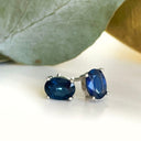 Oval blue sapphire gold stud earrings