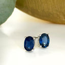 Oval blue sapphire gold stud earrings