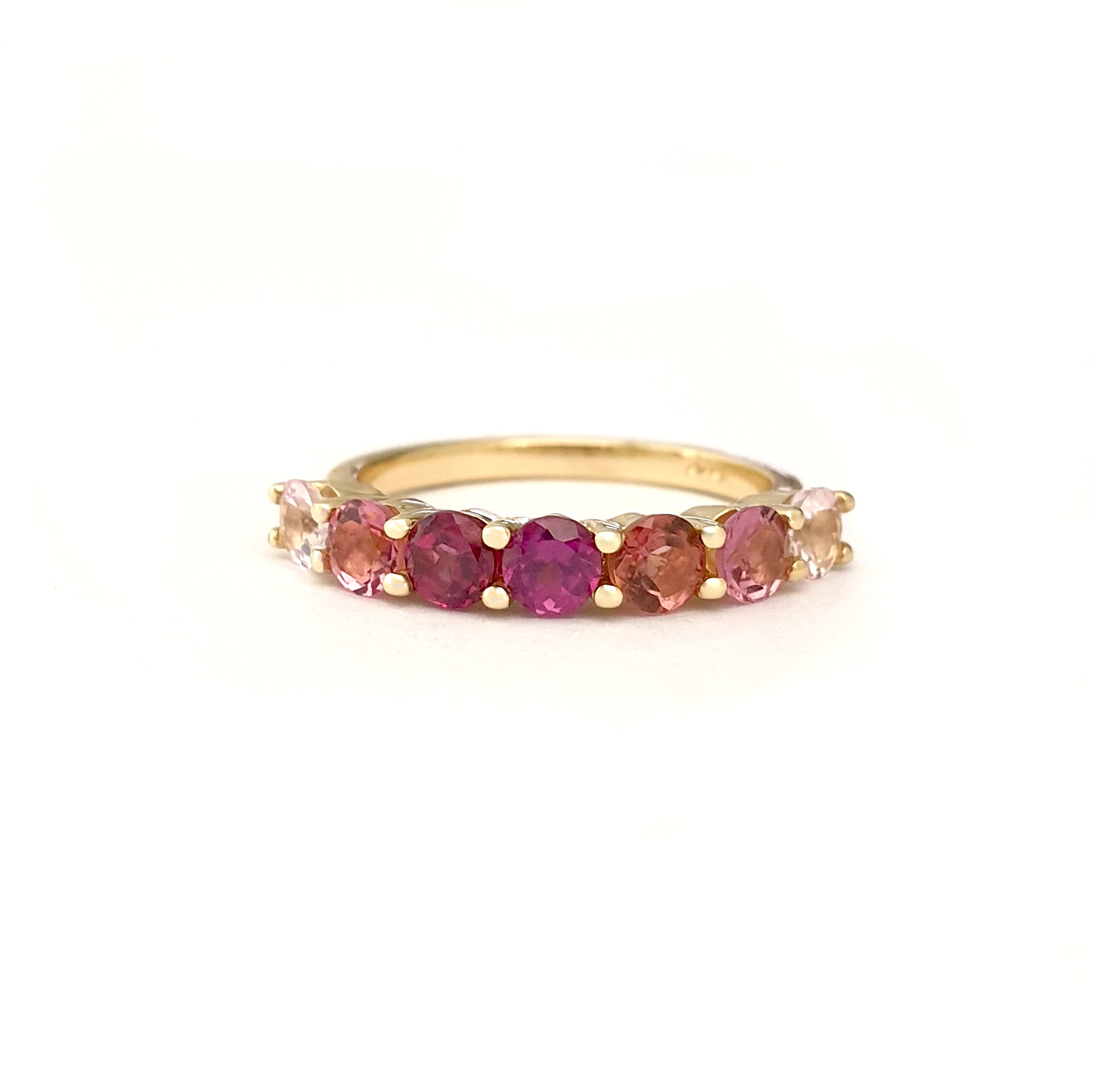 Blushing Pinks and Purple Yellow Gold Ring