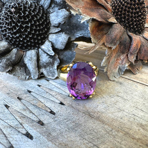 Bold Oval Cut Double Claw Yellow Gold Amethyst Ring