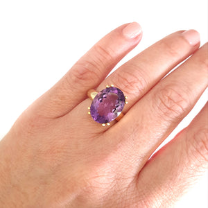 Bold Oval Cut Double Claw Yellow Gold Amethyst Ring