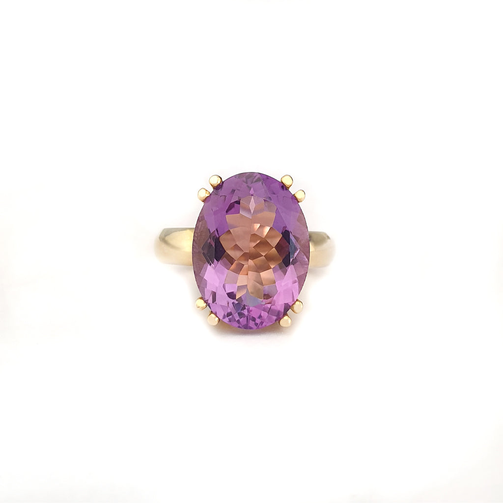 Bold Oval Cut Double Claw Yellow Gold Amethyst Ring