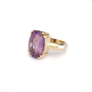 Bold Oval Cut Double Claw Yellow Gold Amethyst Ring