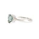 Breathtaking Oval Cut Sea Green Tourmaline With Trilogy Diamond Shoulder Highlight Ring