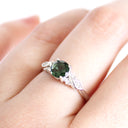Brocade Diamond Shoulder Round Cut Green Tourmaline And Diamond Ring