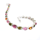 Cascading Bezel Set Multi-Stone Tourmaline Oval Cut Silver Bracelet