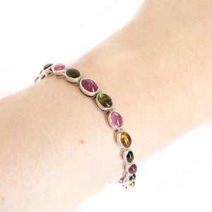 Cascading Bezel Set Multi-Stone Tourmaline Oval Cut Silver Bracelet