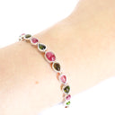 Cascading Bezel Set Multi-Stone Tourmaline Pear Cut Silver Bracelet