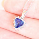 Celestial Trilliant Halo Sapphire with Diamond White Gold Pendant