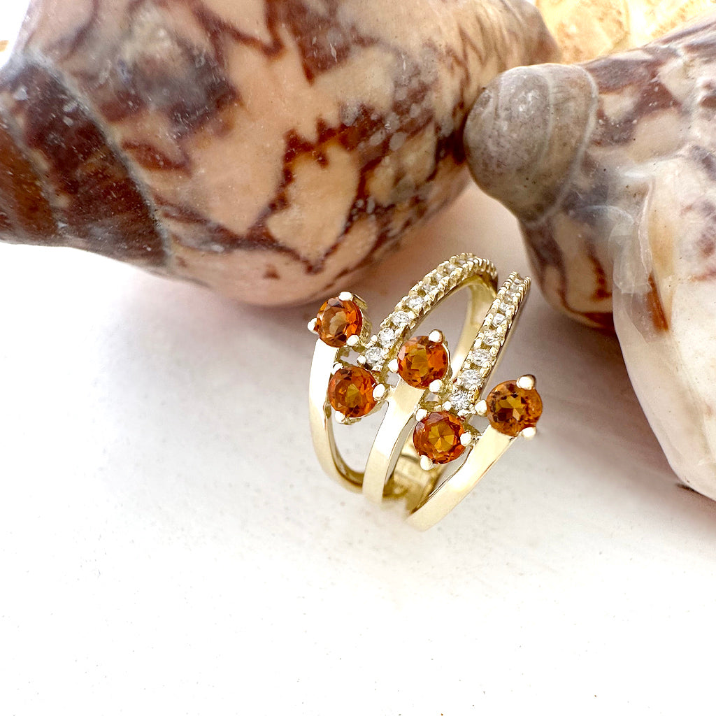 Citrine and Diamond Yellow Gold Multiband Ring