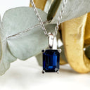 Classic Emerald Cut Sapphire White Gold Pendant