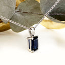 Classic Emerald Cut Sapphire White Gold Pendant