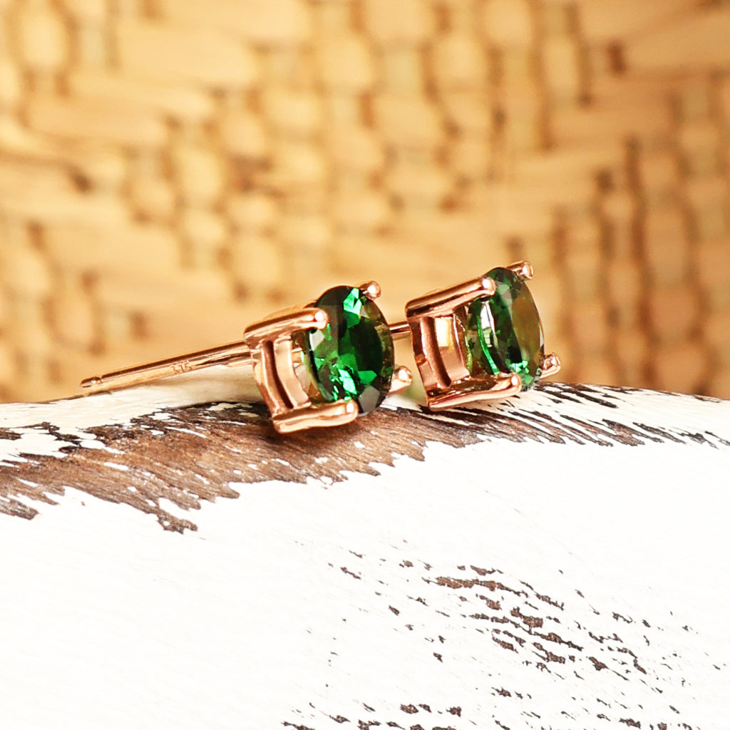 Classic Four Claw Tsavorite Rose Gold Studs