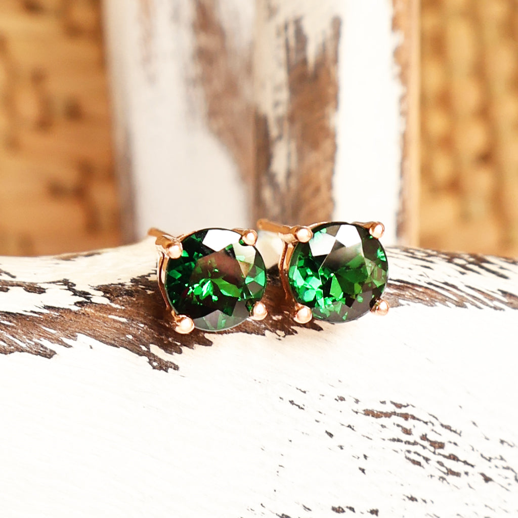 Classic Four Claw Tsavorite Rose Gold Studs