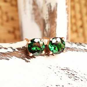 Classic Four Claw Tsavorite Rose Gold Studs