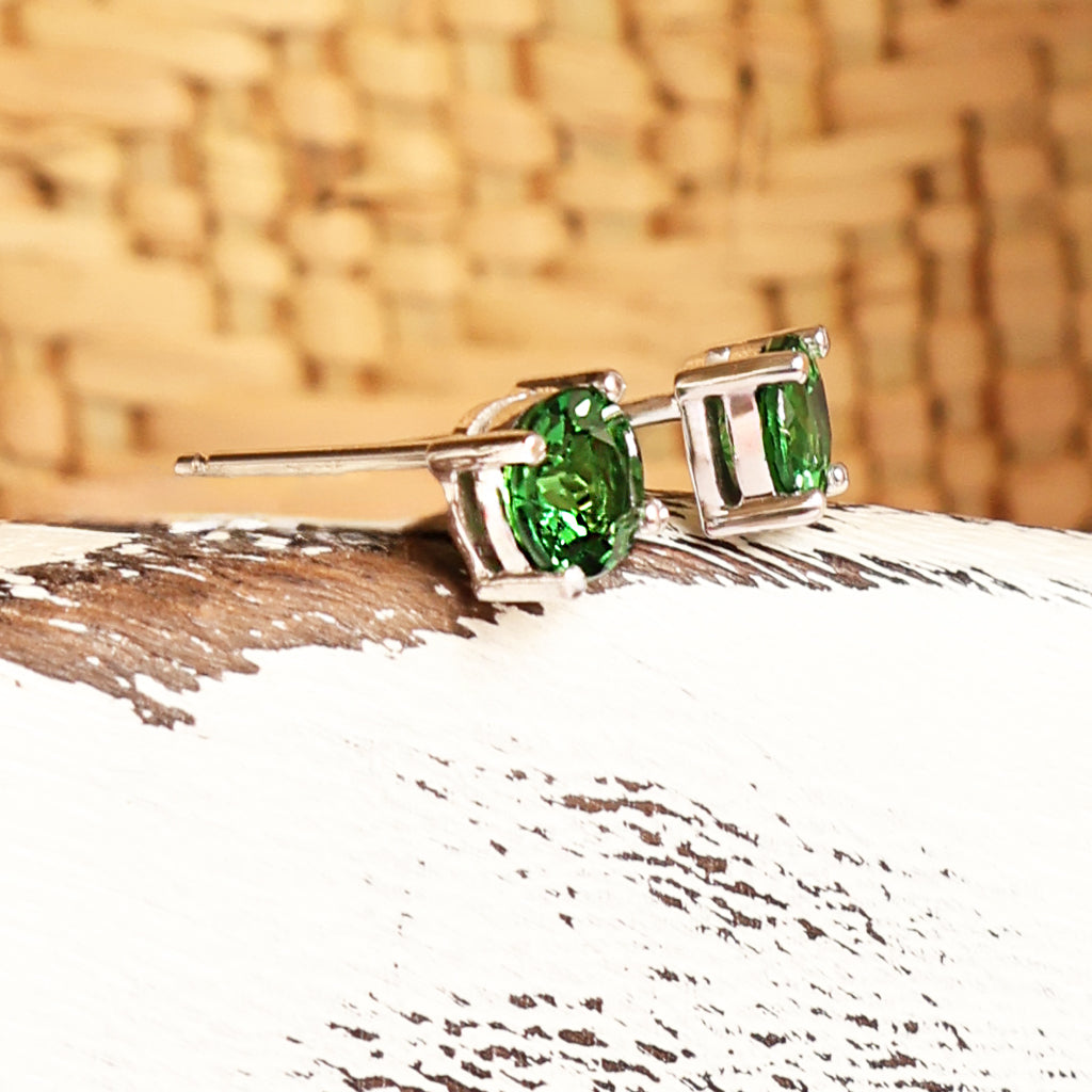 Classic Four Claw Tsavorite White Gold Studs