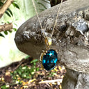 Classic Oval Cut Double Claw London Blue Topaz Yellow Gold Pendant