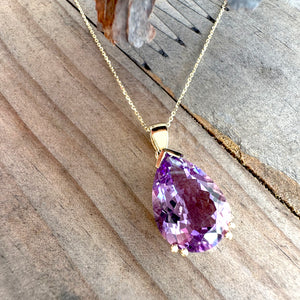 Classic Pear Cut Double Claw Amethyst Yellow Gold Pendant
