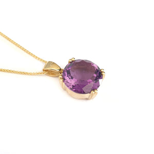 Classic Round Cut Double Claw Amethyst Yellow Gold Pendant