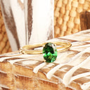 Classic Solitaire Oval Tsavorite Yellow Gold Ring